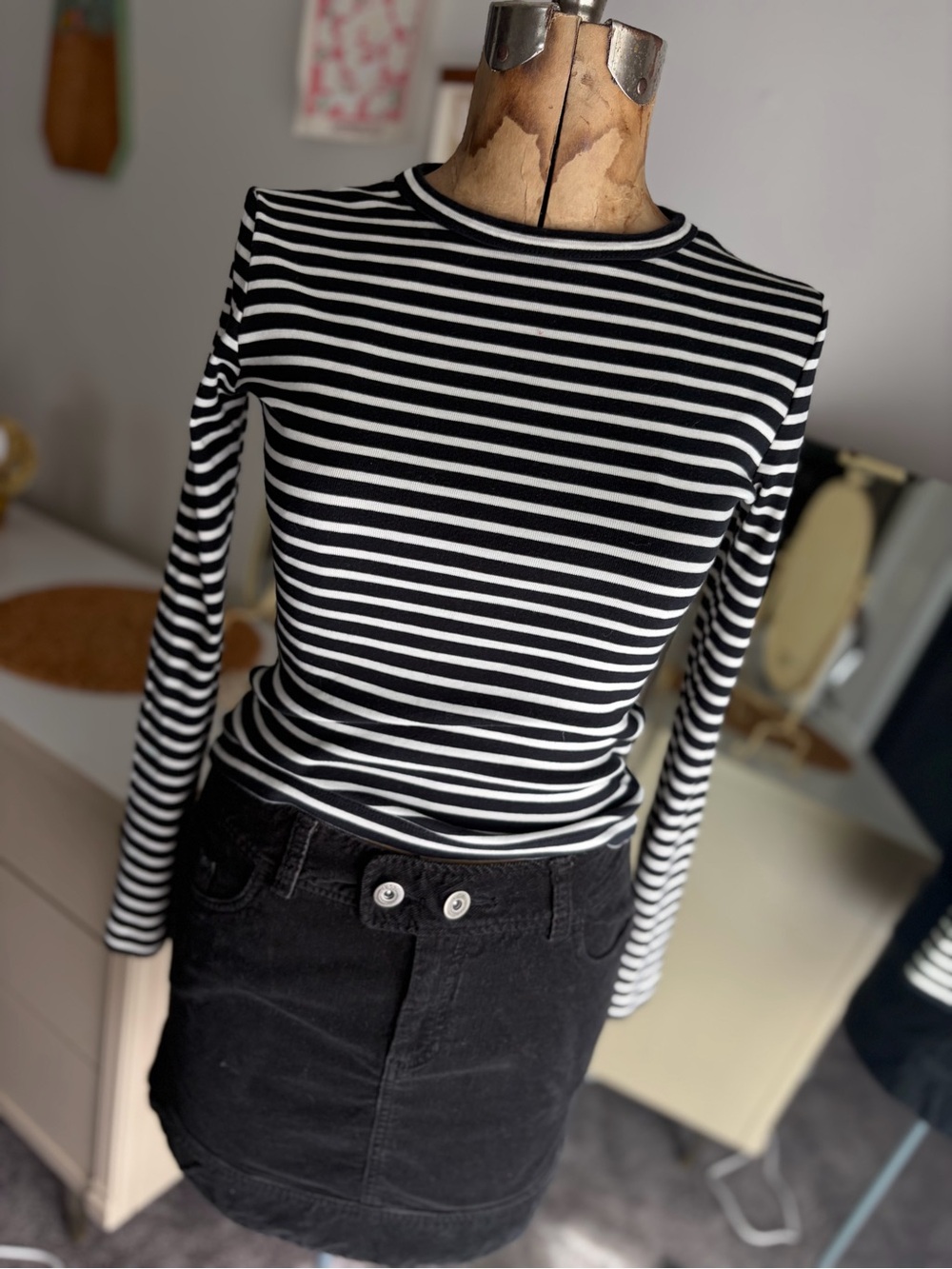 Madewell Black & White Striped Long-Sleeve Tee 100% Cotton